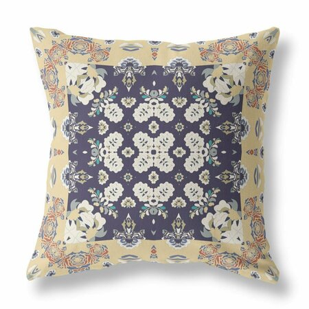 PALACEDESIGNS 16 in. Rose Box Indoor & Outdoor Zippered Throw Pillow Yellow Navy & Blue PA3675774